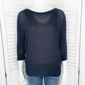 Luisa Ricci Open Weave Boat Neck Sweater Blue Small Dolman Sleeve Mesh Net